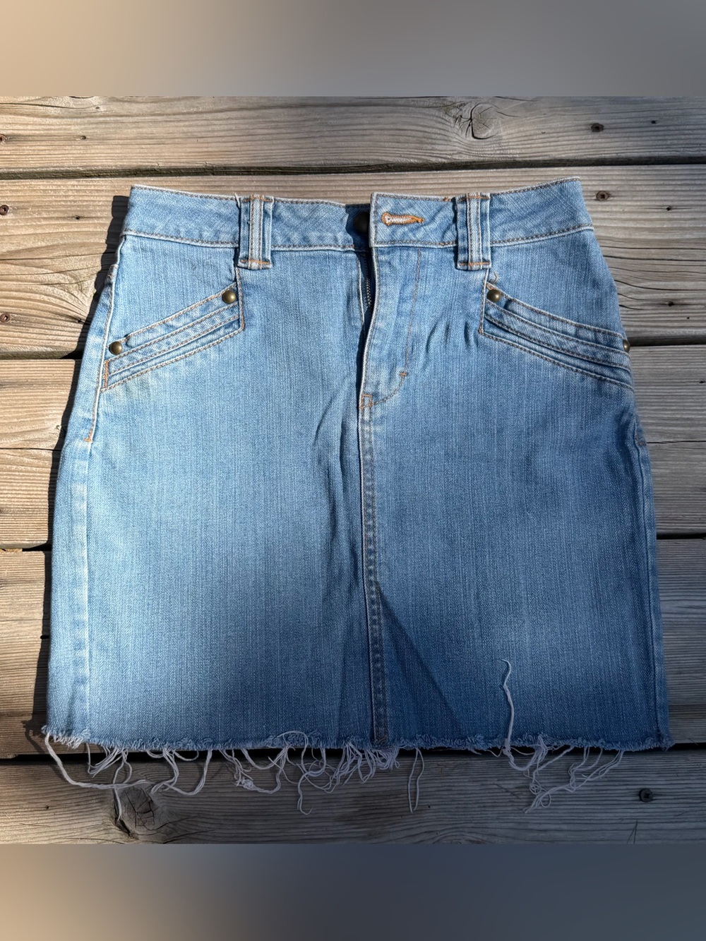 H&M Light Blue Denim Mini Skirt with Contrast Stitching